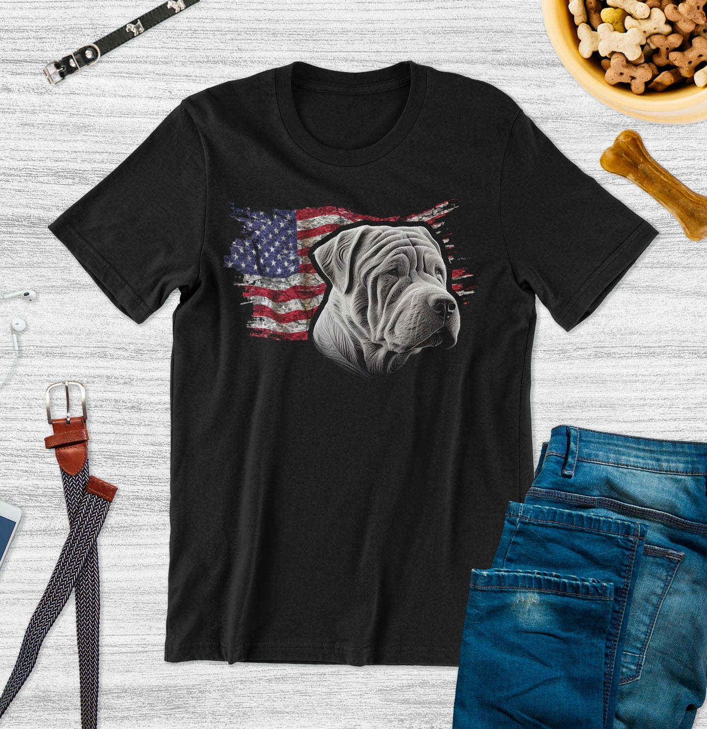 Patriotic Chinese Shar-Pei American Flag - Adult Unisex T-Shirt