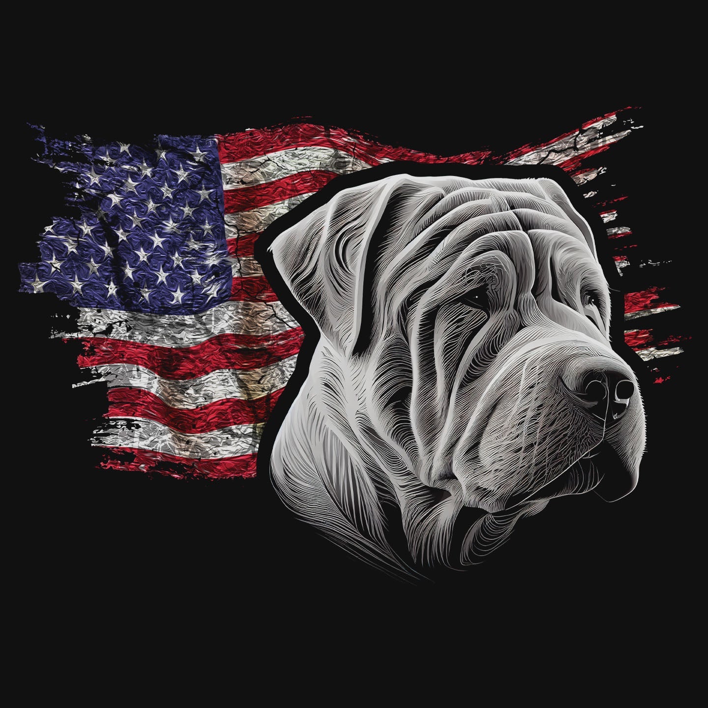 Patriotic Chinese Shar-Pei American Flag - Adult Unisex T-Shirt