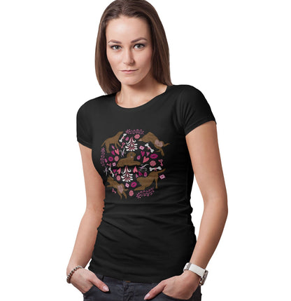 Chocolate Labrador Pink Fleur Pattern - Women's Fitted T-Shirt