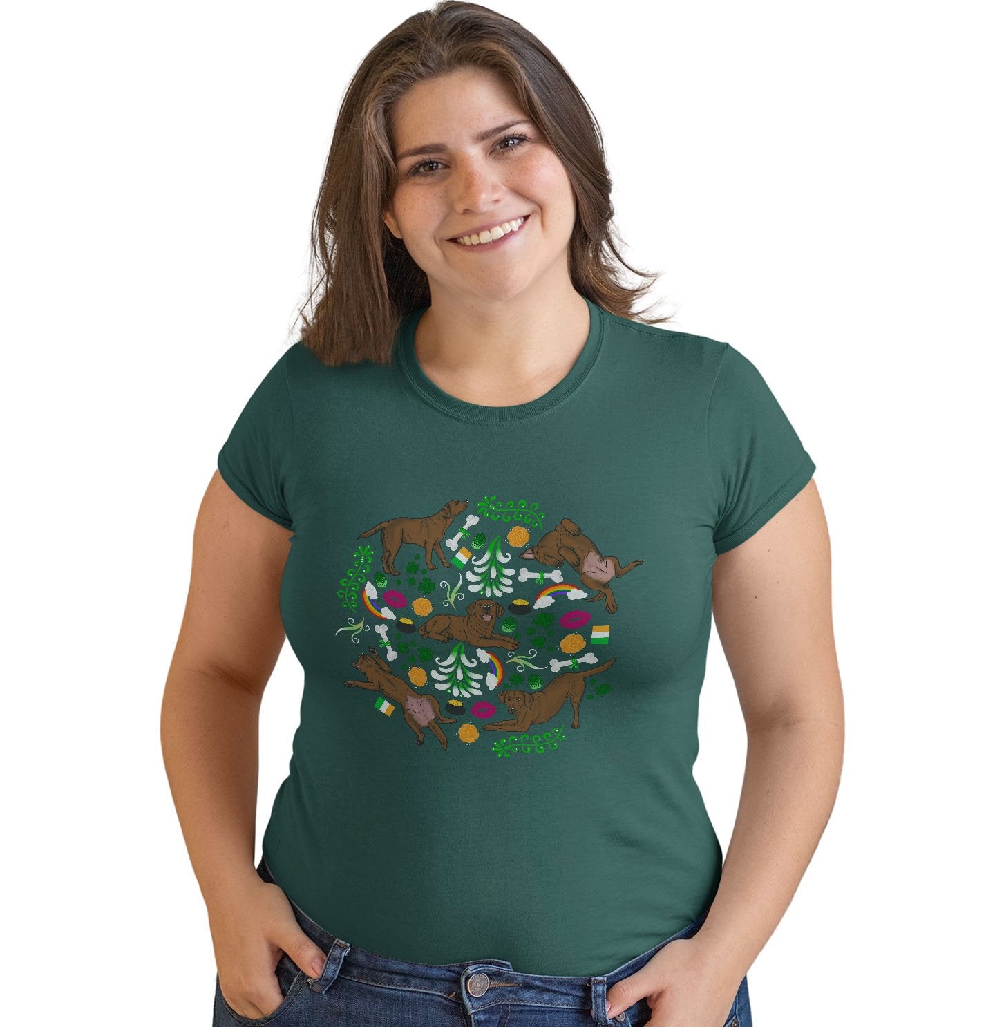 Animal Pride - Chocolate Labrador Green Fleur Design - Women's Fitted T-Shirt