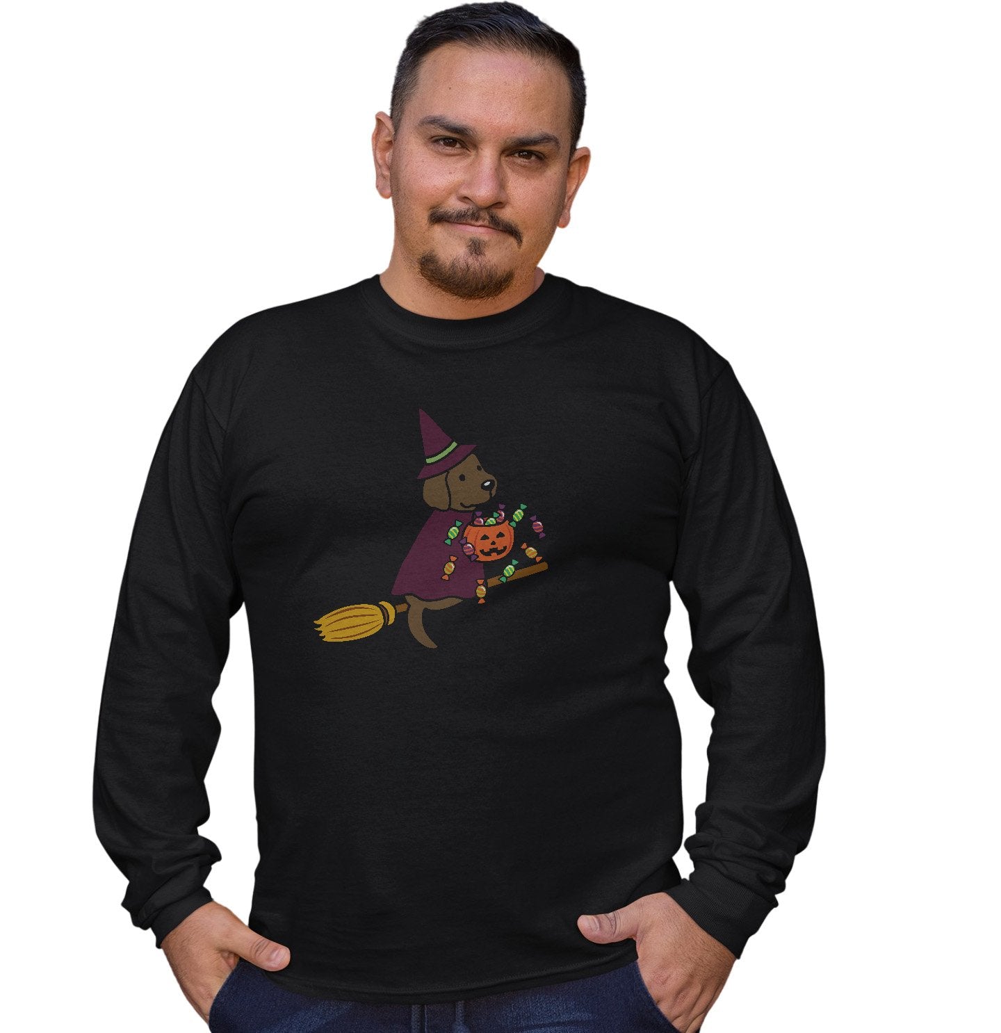 Chocolate Lab Witch - Halloween - Adult Unisex Long Sleeve T-Shirt