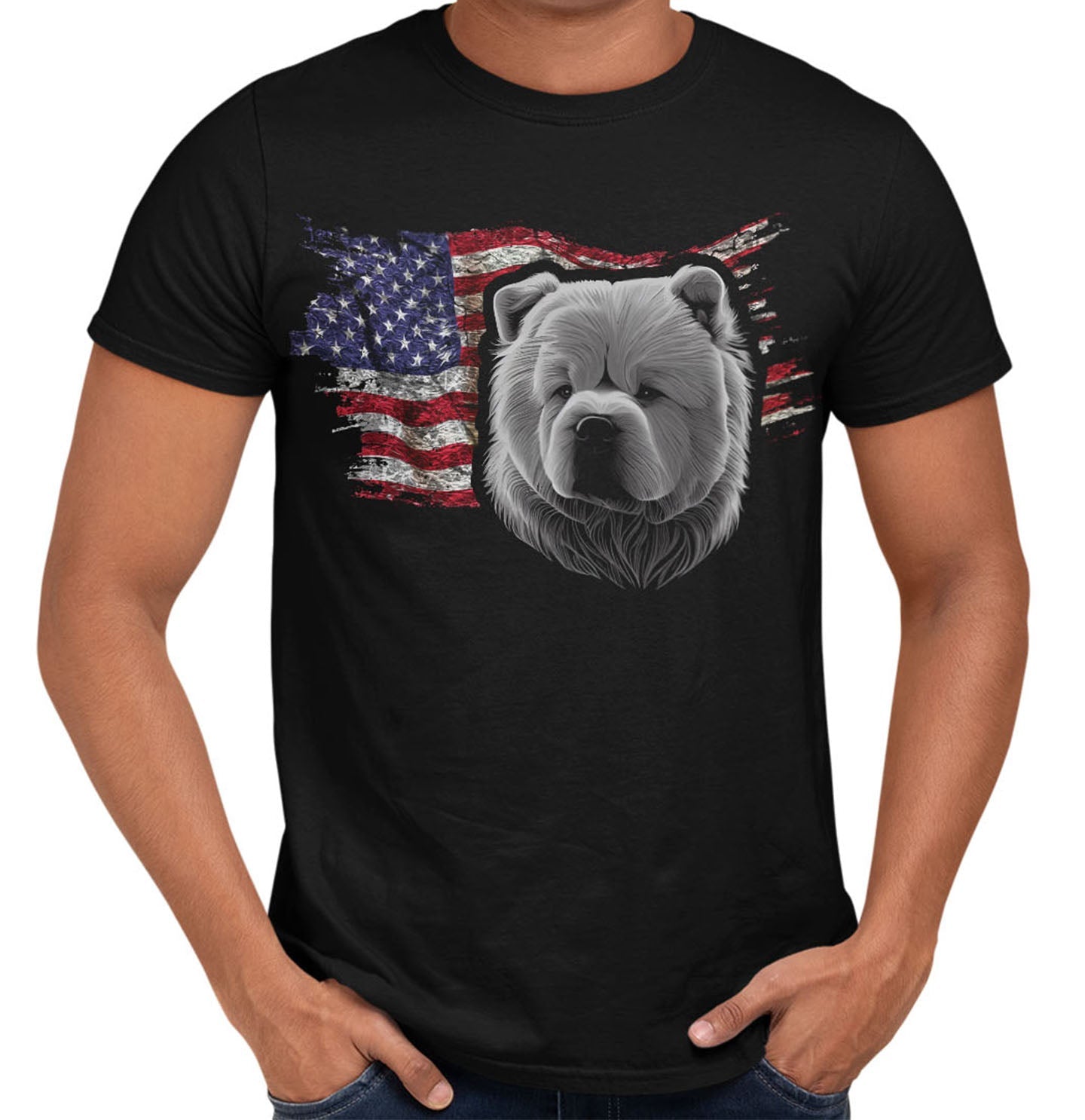 Patriotic Chow Chow American Flag - Adult Unisex T-Shirt
