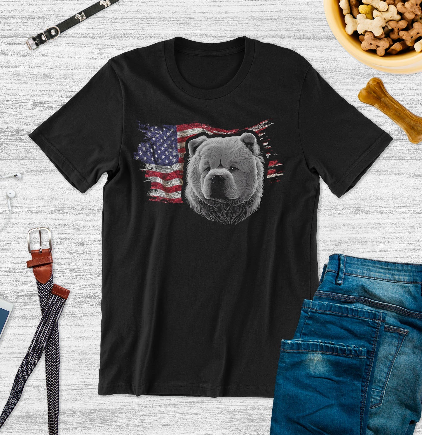 Patriotic Chow Chow American Flag - Adult Unisex T-Shirt