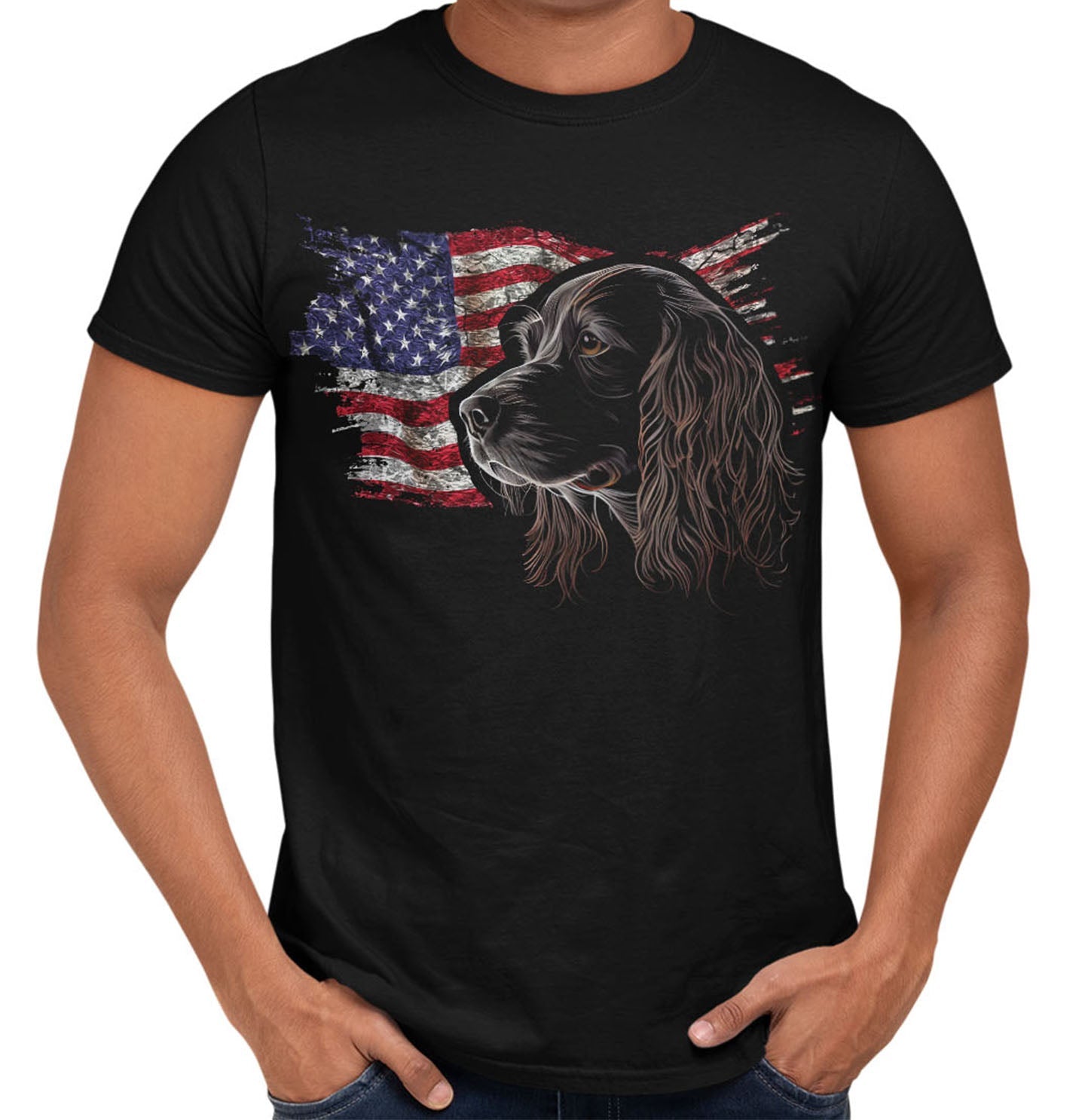 Patriotic Cocker Spaniel American Flag - Adult Unisex T-Shirt