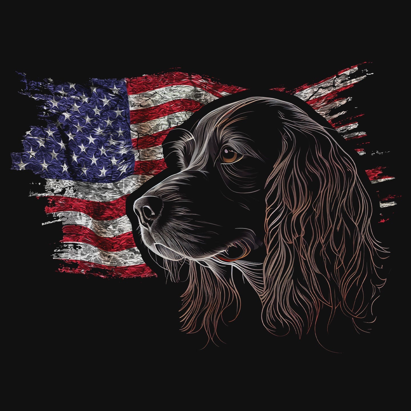 Patriotic Cocker Spaniel American Flag - Adult Unisex T-Shirt