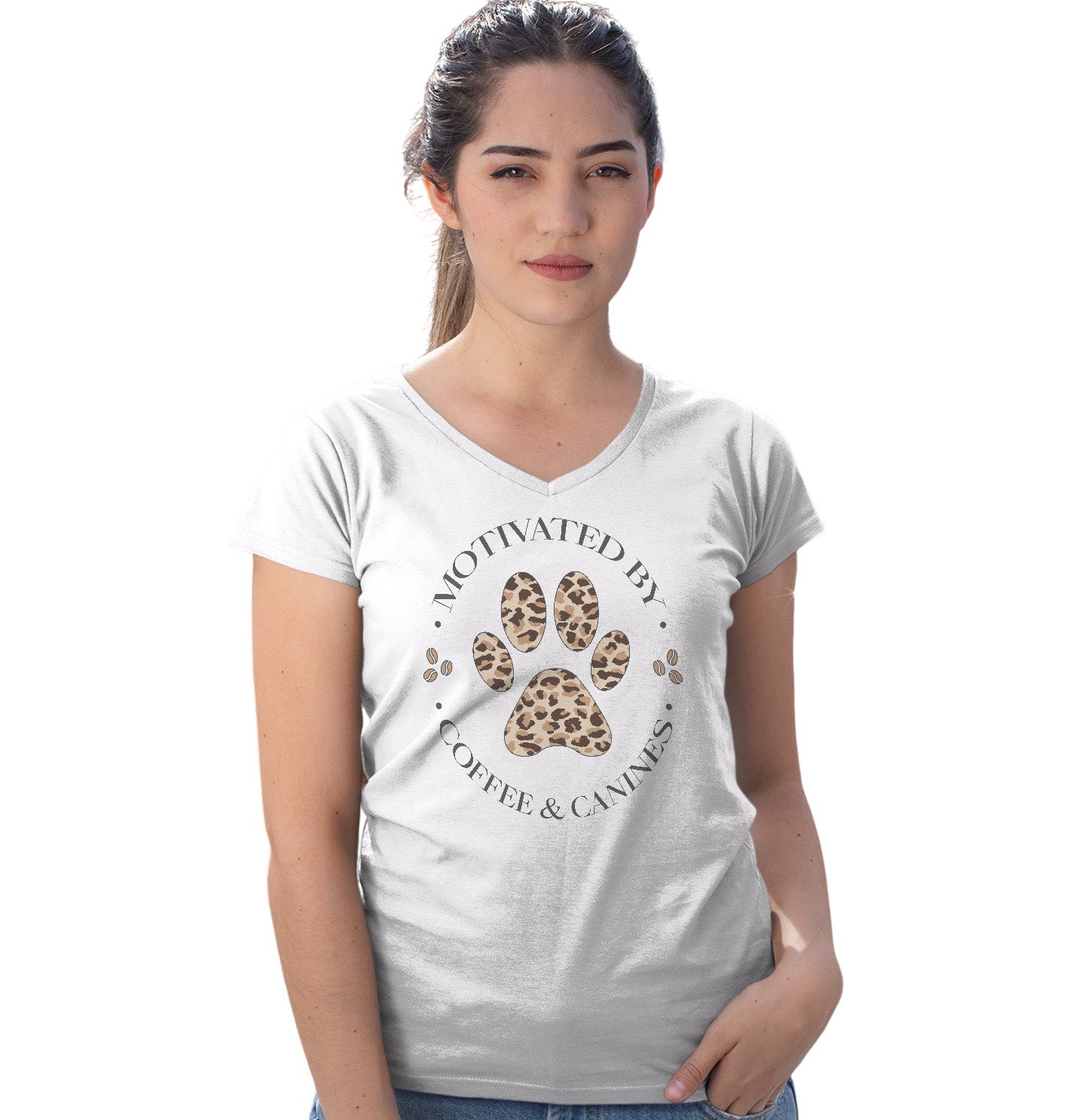 Motivated by Coffee and Canines - Women's V-Neck T-Shirt