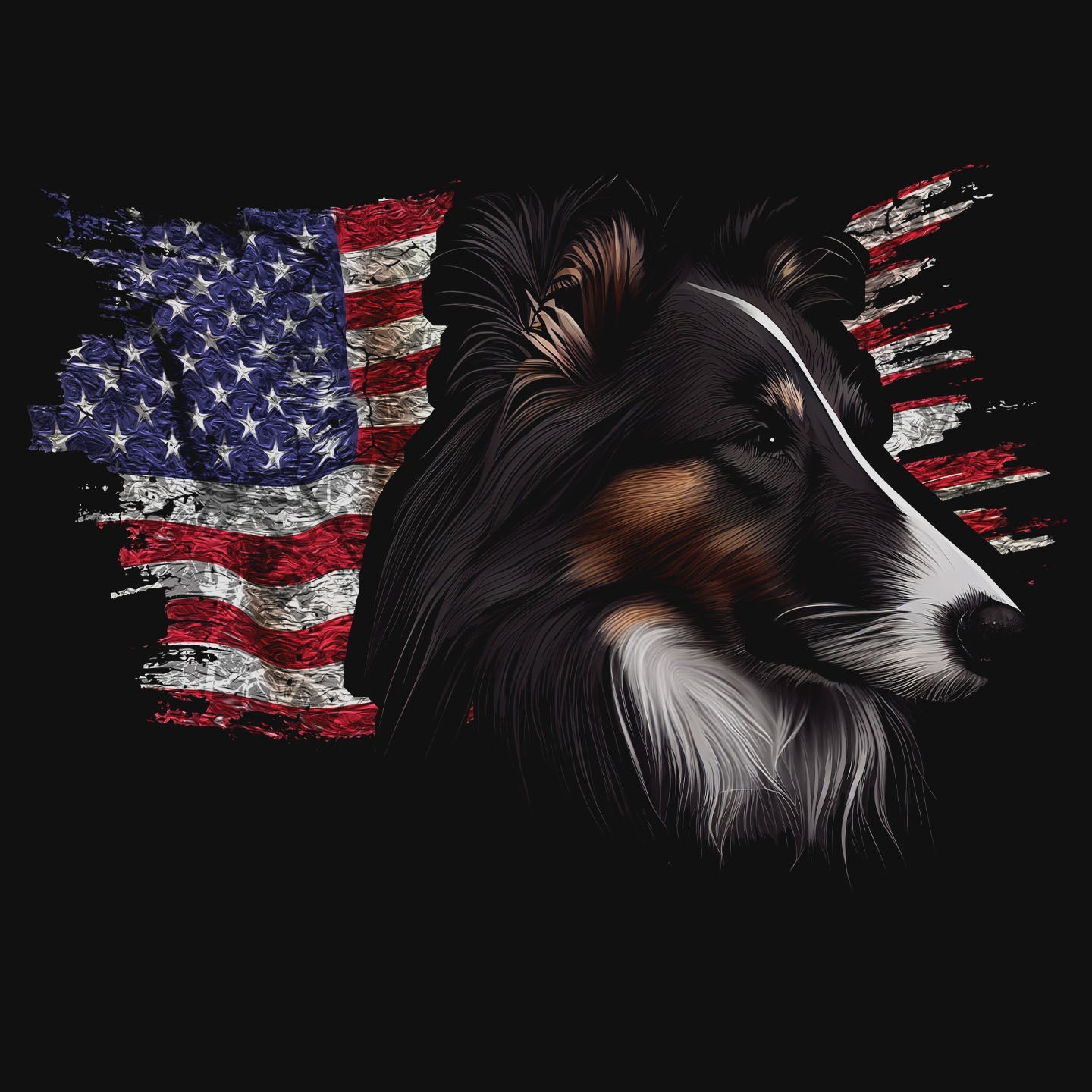 Patriotic Collie American Flag - Adult Unisex T-Shirt