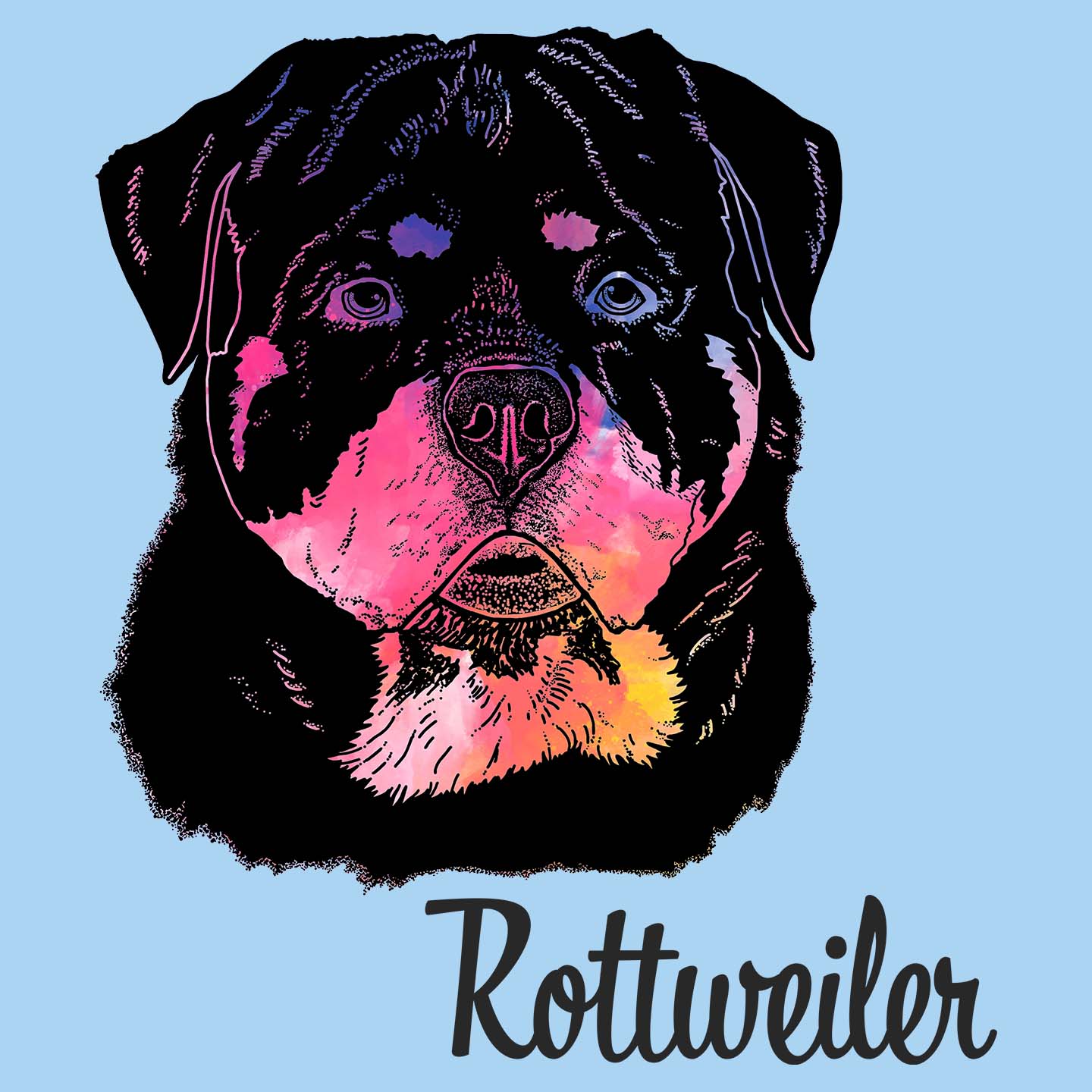 Colorful Rottweiler Headshot - Adult Unisex T-Shirt