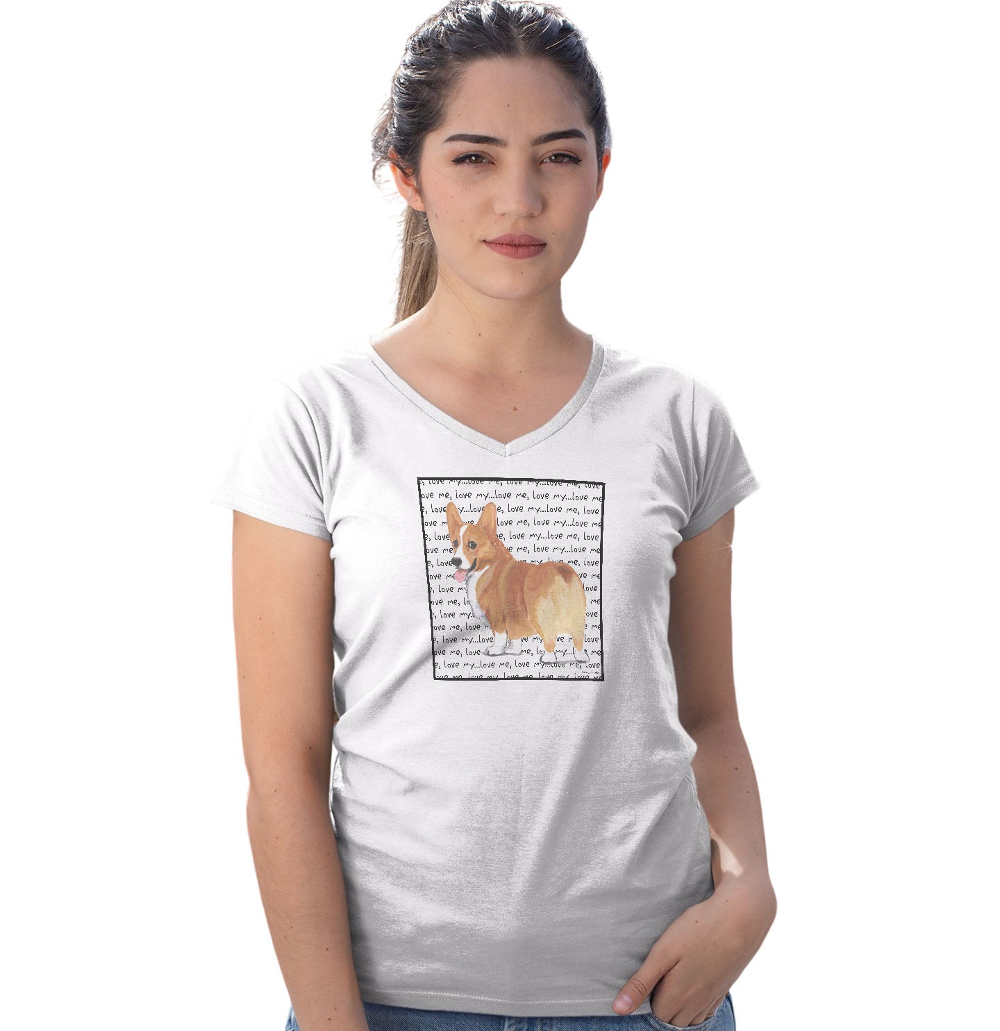 Corgi Love Text - Women's V-Neck T-Shirt