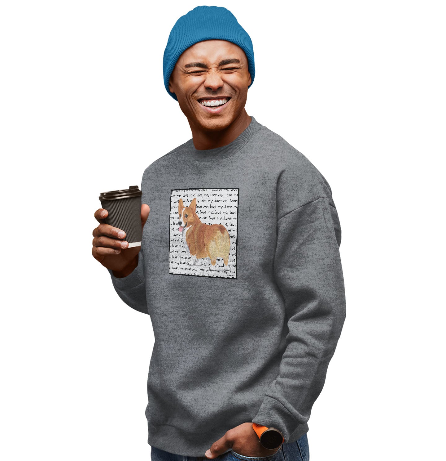 Corgi Love Text - Adult Unisex Crewneck Sweatshirt