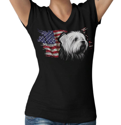 Patriotic Coton de Tulear American Flag - Women's V-Neck T-Shirt