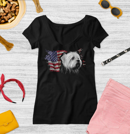 Patriotic Coton de Tulear American Flag - Women's V-Neck T-Shirt