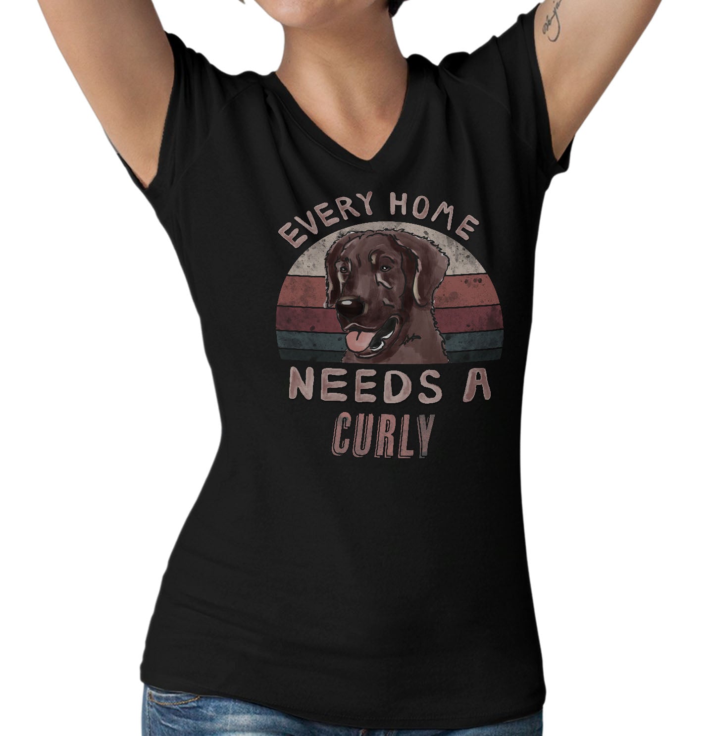 Every Home Needs a Curly-Coated Retriever - Women's V-Neck T-Shirt