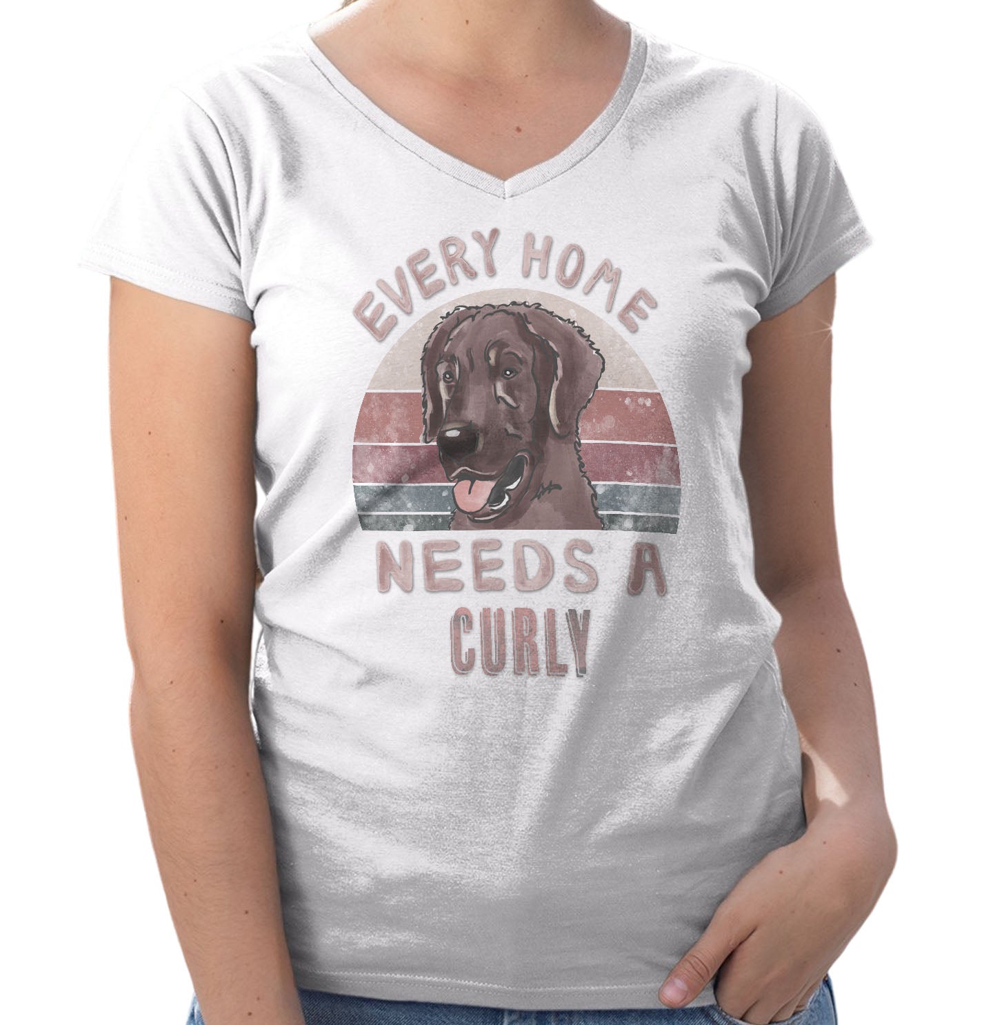 Every Home Needs a Curly-Coated Retriever - Women's V-Neck T-Shirt