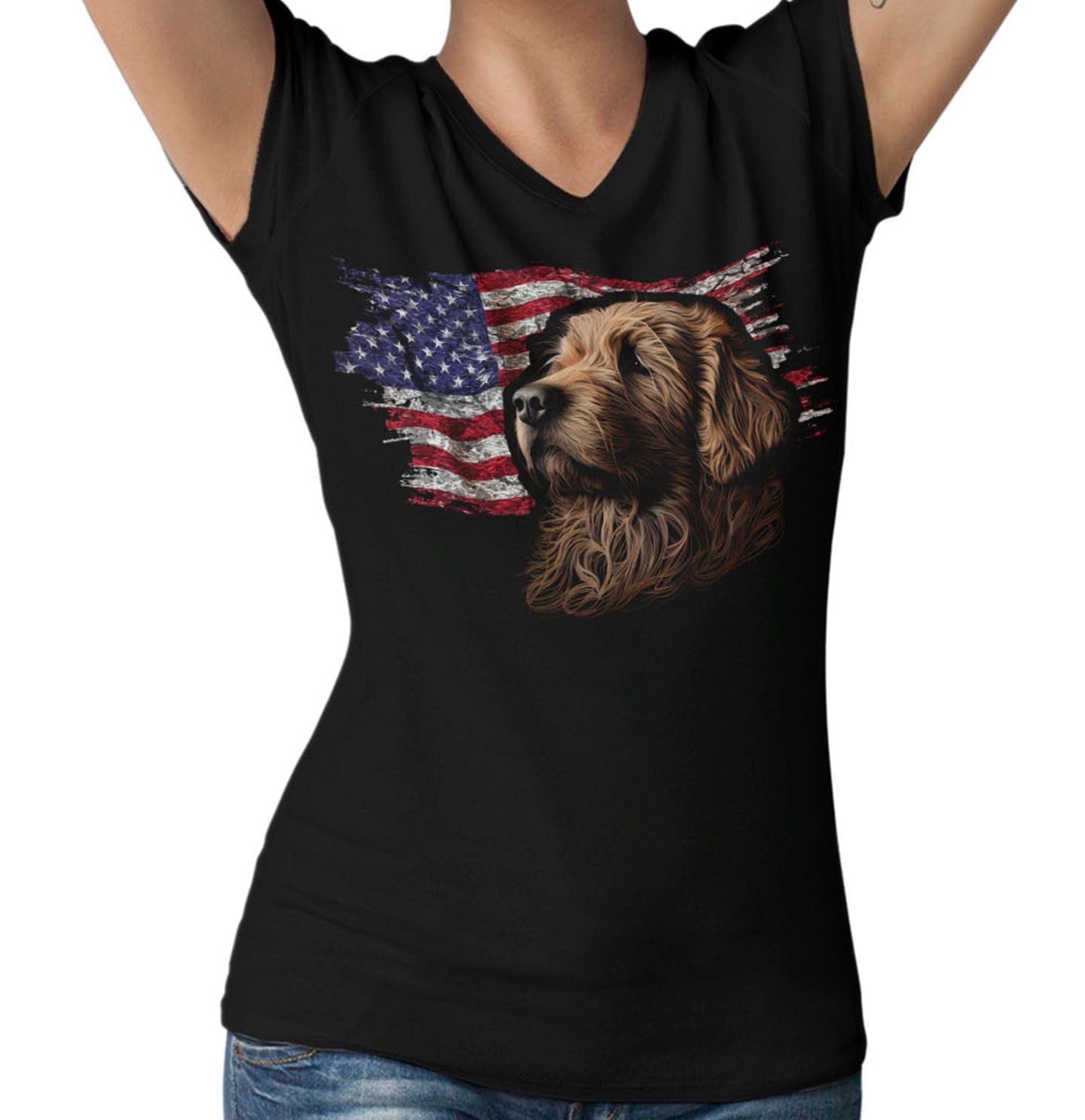 Patriotic Curly-Coated Retriever American Flag - Women's V-Neck T-Shirt