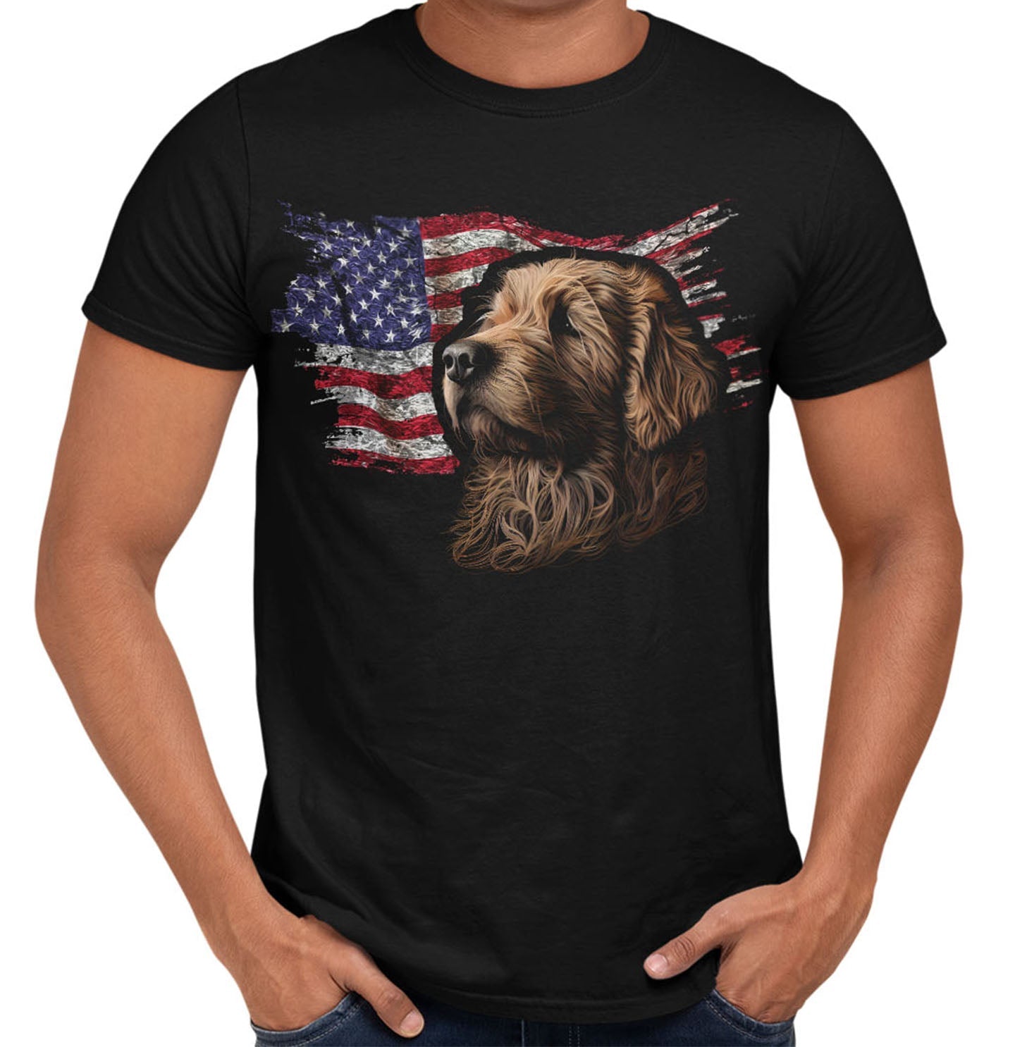 Patriotic Curly-Coated Retriever American Flag - Adult Unisex T-Shirt