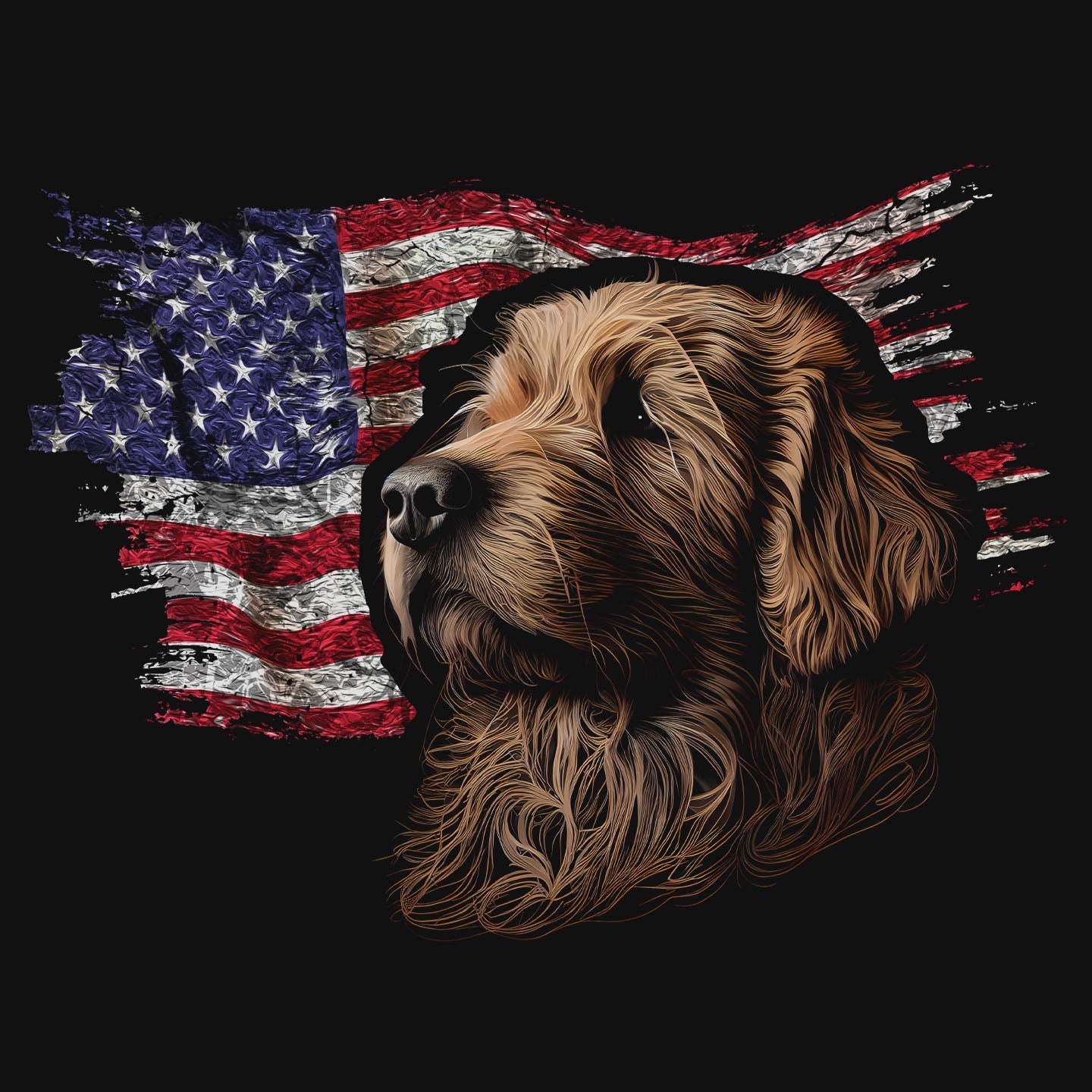 Patriotic Curly-Coated Retriever American Flag - Adult Unisex T-Shirt