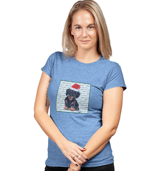 Dachshund (Black) Happy Howlidays Text - Women's Tri-Blend T-Shirt