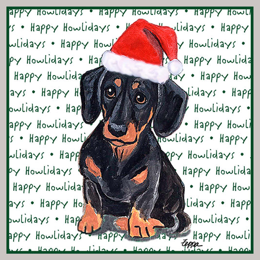 Dachshund (Black) Happy Howlidays Text - Women's V-Neck Long Sleeve T-Shirt