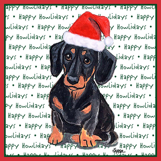 Dachshund (Black) Happy Howlidays Text - Adult Unisex T-Shirt