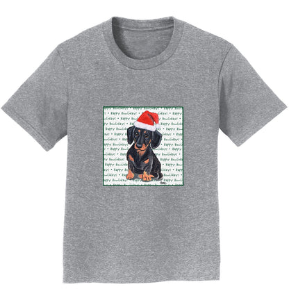 Dachshund (Black) Happy Howlidays Text - Kids' Unisex T-Shirt