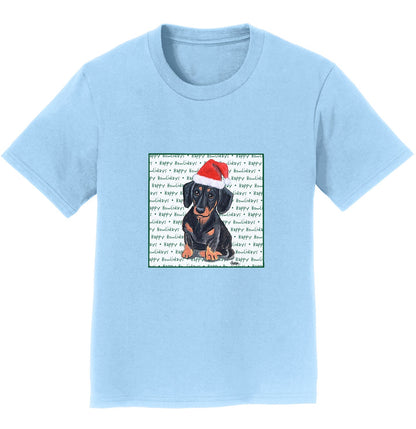 Dachshund (Black) Happy Howlidays Text - Kids' Unisex T-Shirt