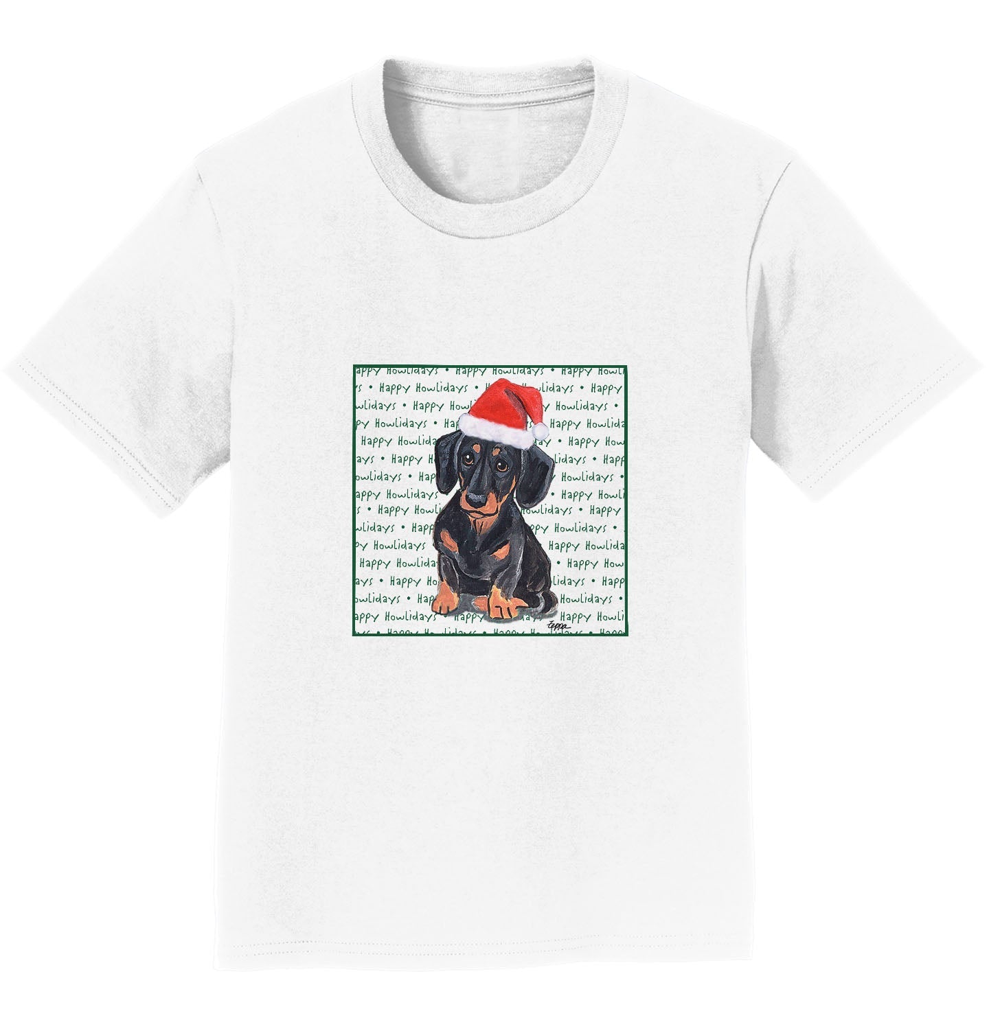 Dachshund (Black) Happy Howlidays Text - Kids' Unisex T-Shirt