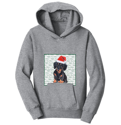 Dachshund (Black) Happy Howlidays Text - Kids' Unisex Hoodie Sweatshirt