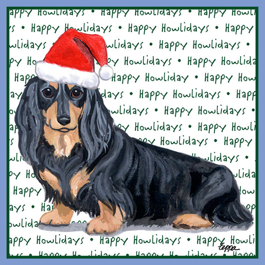 Dachshund (Black Long Haired) Happy Howlidays Text - Women's Tri-Blend T-Shirt