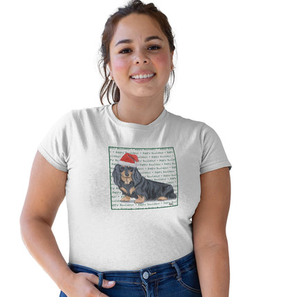 Dachshund (Black Long Haired) Happy Howlidays Text - Women's Tri-Blend T-Shirt