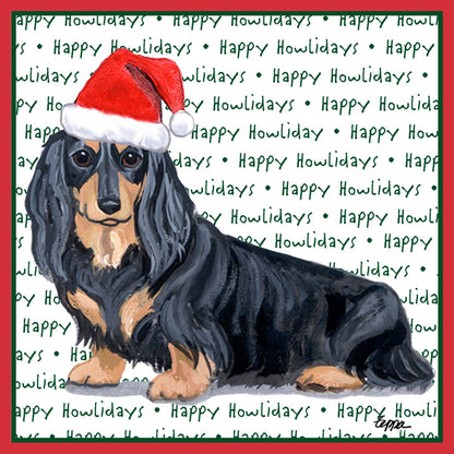 Dachshund (Black Long Haired) Happy Howlidays Text - Kids' Unisex T-Shirt