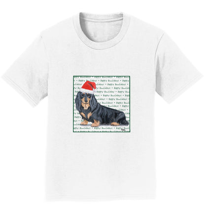 Dachshund (Black Long Haired) Happy Howlidays Text - Kids' Unisex T-Shirt