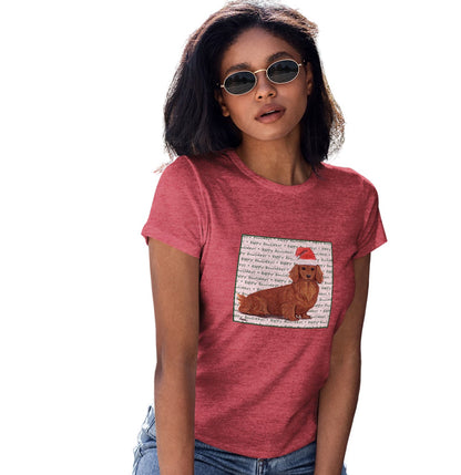 Dachshund (Red Long Haired) Happy Howlidays Text - Women's Tri-Blend T-Shirt