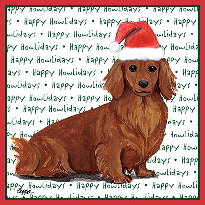 Dachshund (Red Long Haired) Happy Howlidays Text - Kids' Unisex T-Shirt