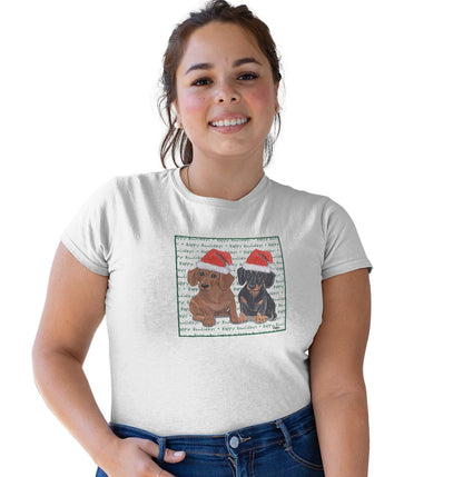 Dachshund (Pair) Happy Howlidays Text - Women's Tri-Blend T-Shirt