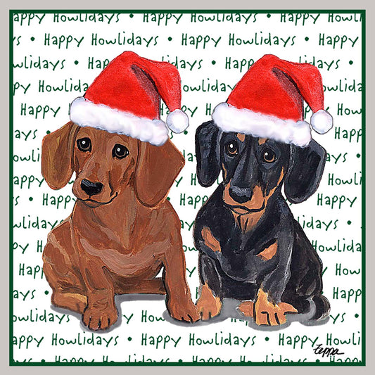 Dachshund (Pair) Happy Howlidays Text - Women's V-Neck Long Sleeve T-Shirt