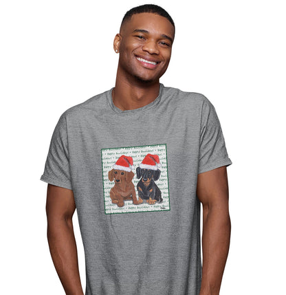 Dachshund (Pair) Happy Howlidays Text - Adult Unisex T-Shirt