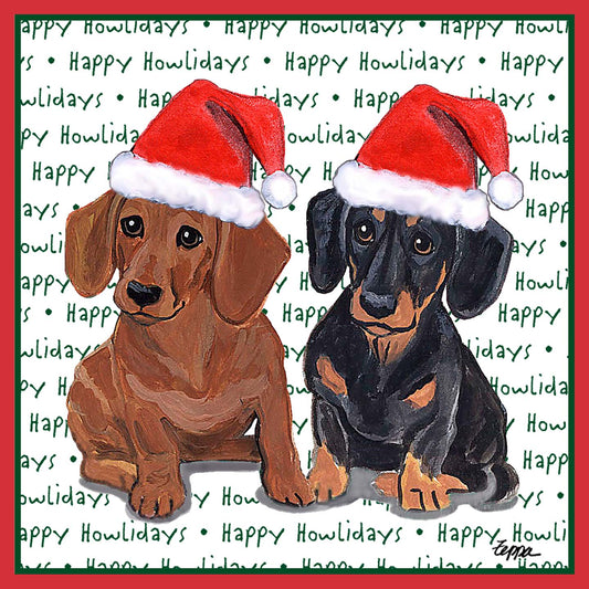 Dachshund (Pair) Happy Howlidays Text - Adult Unisex T-Shirt