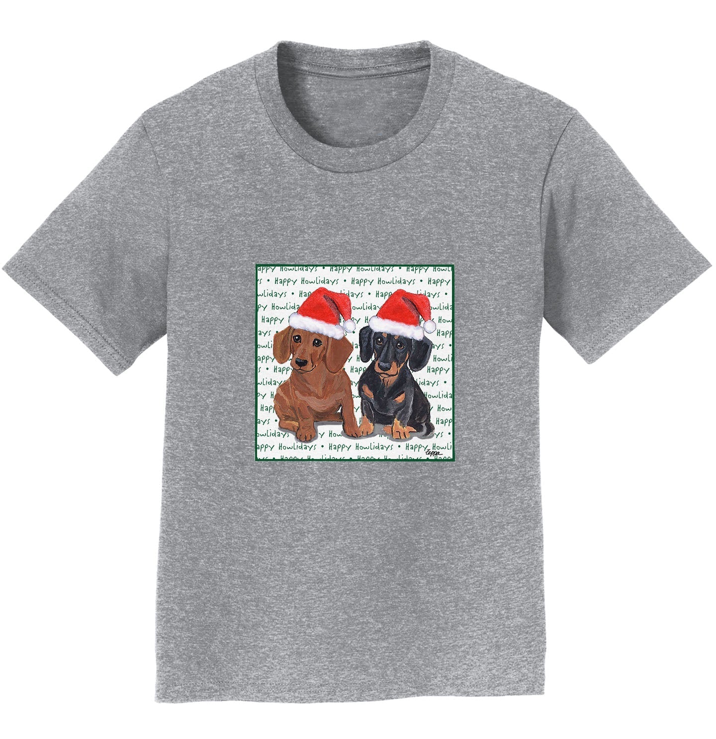 Dachshund (Pair) Happy Howlidays Text - Kids' Unisex T-Shirt