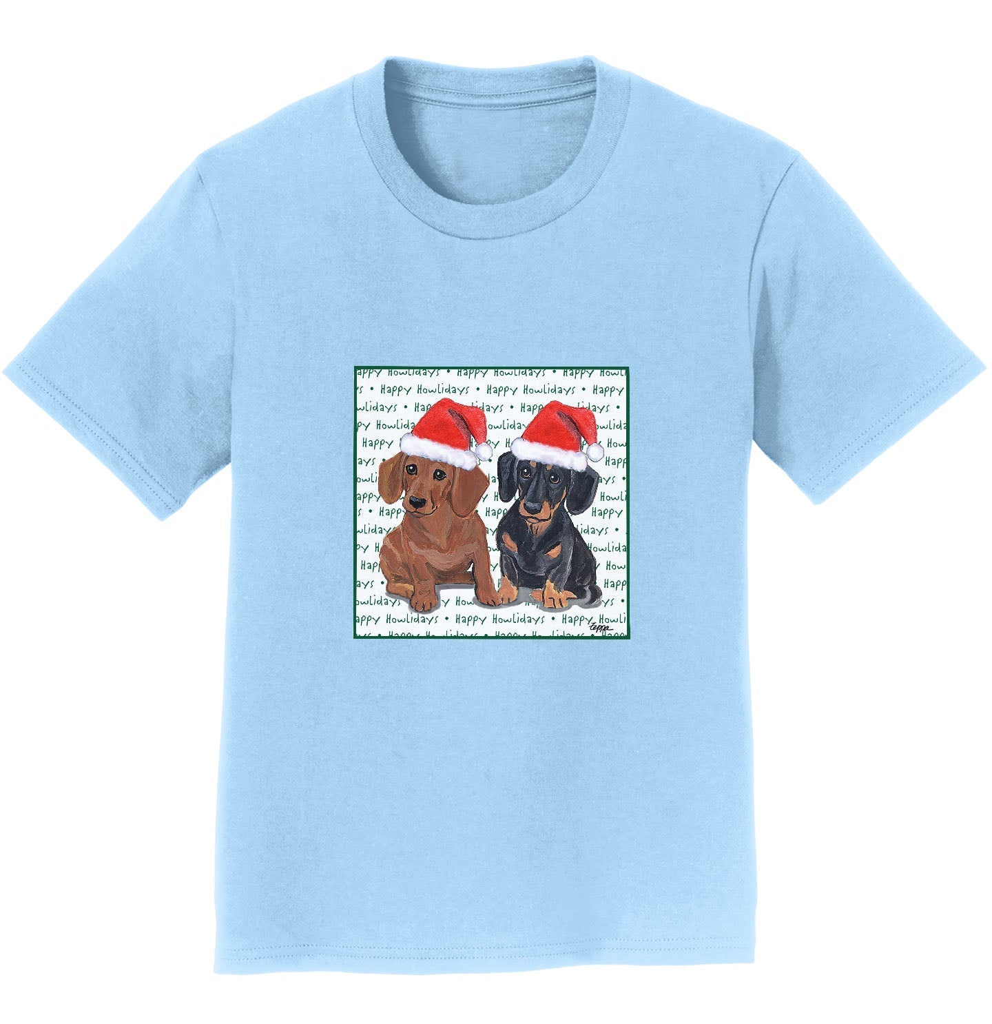 Dachshund (Pair) Happy Howlidays Text - Kids' Unisex T-Shirt