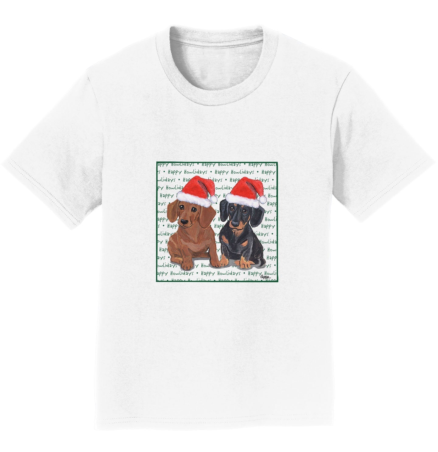 Dachshund (Pair) Happy Howlidays Text - Kids' Unisex T-Shirt