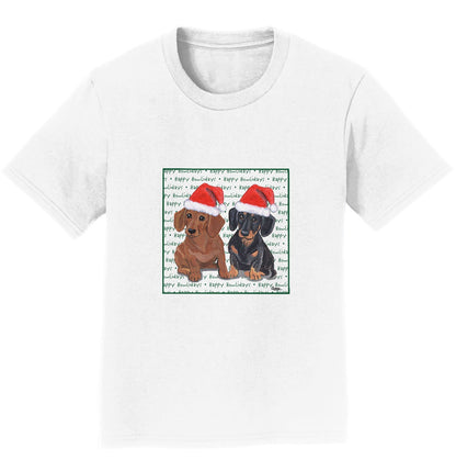 Dachshund (Pair) Happy Howlidays Text - Kids' Unisex T-Shirt