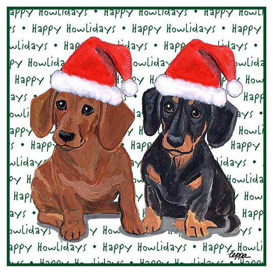 Dachshund (Pair) Happy Howlidays Text - Adult Unisex Hoodie Sweatshirt