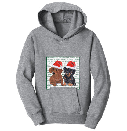 Dachshund (Pair) Happy Howlidays Text - Kids' Unisex Hoodie Sweatshirt