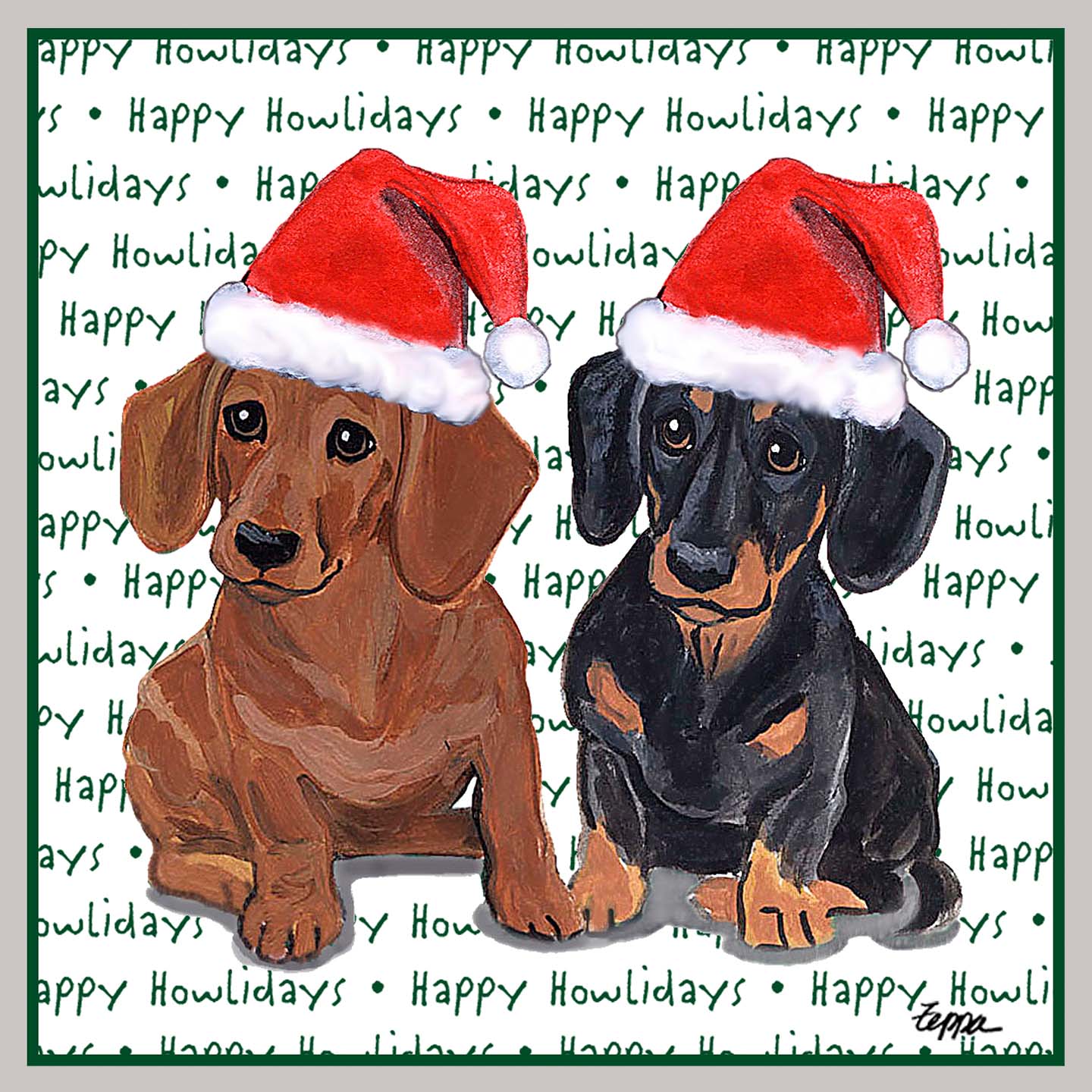 Dachshund (Pair) Happy Howlidays Text - Kids' Unisex Hoodie Sweatshirt