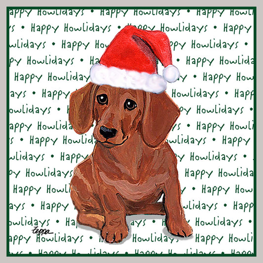 Dachshund (Red) Happy Howlidays Text - Women's V-Neck Long Sleeve T-Shirt