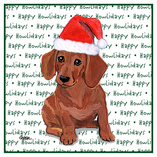 Dachshund (Red) Happy Howlidays Text - Women's V-Neck T-Shirt