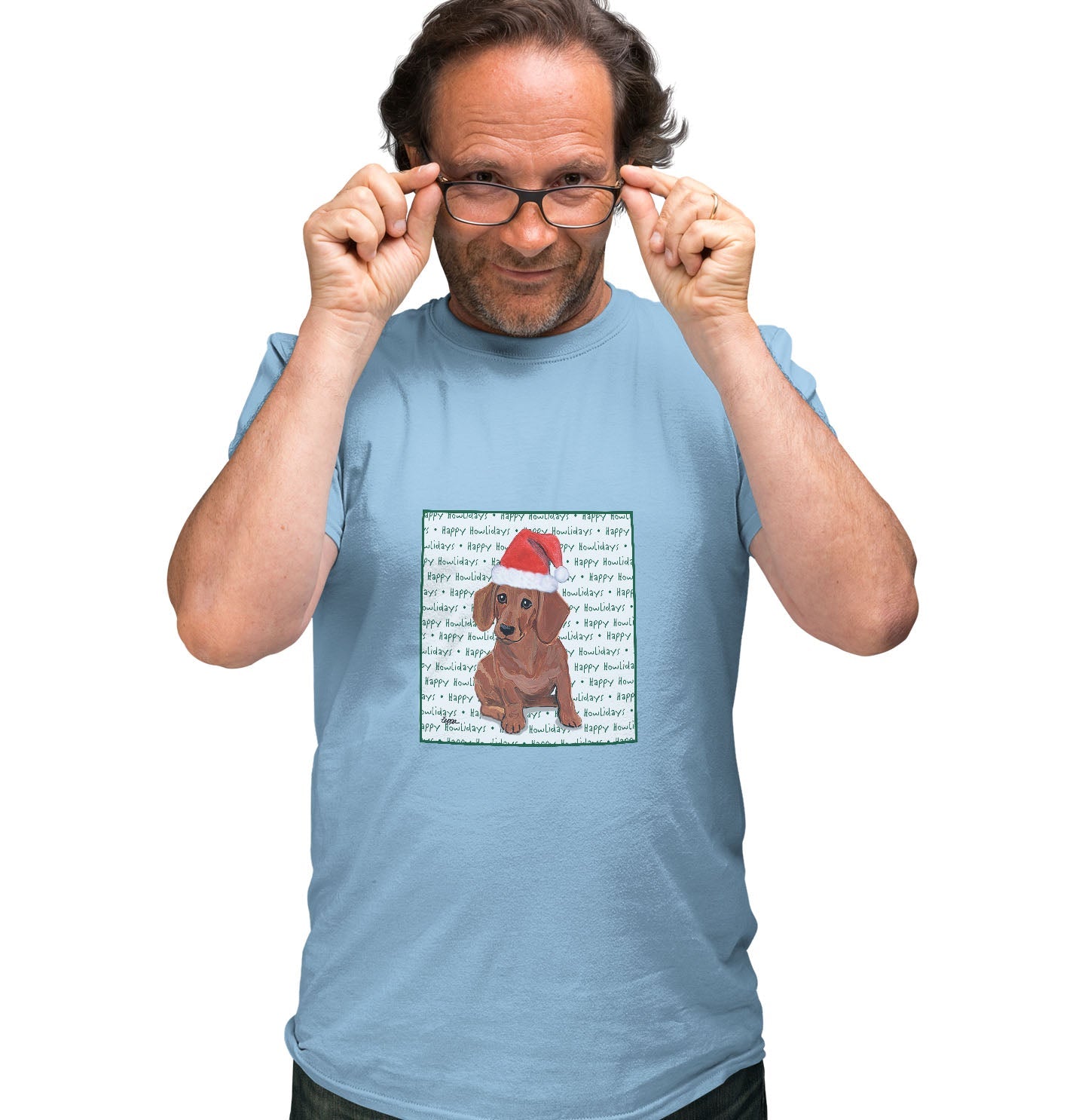 Dachshund (Red) Happy Howlidays Text - Adult Unisex T-Shirt