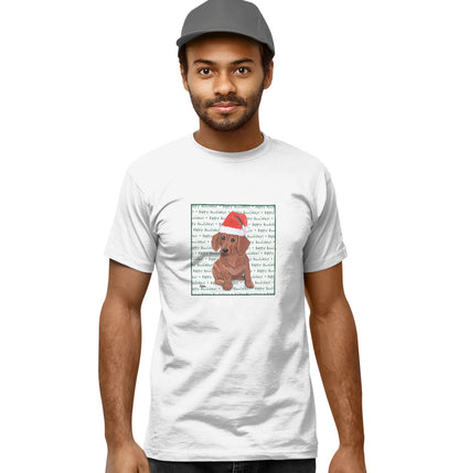 Dachshund (Red) Happy Howlidays Text - Adult Unisex T-Shirt