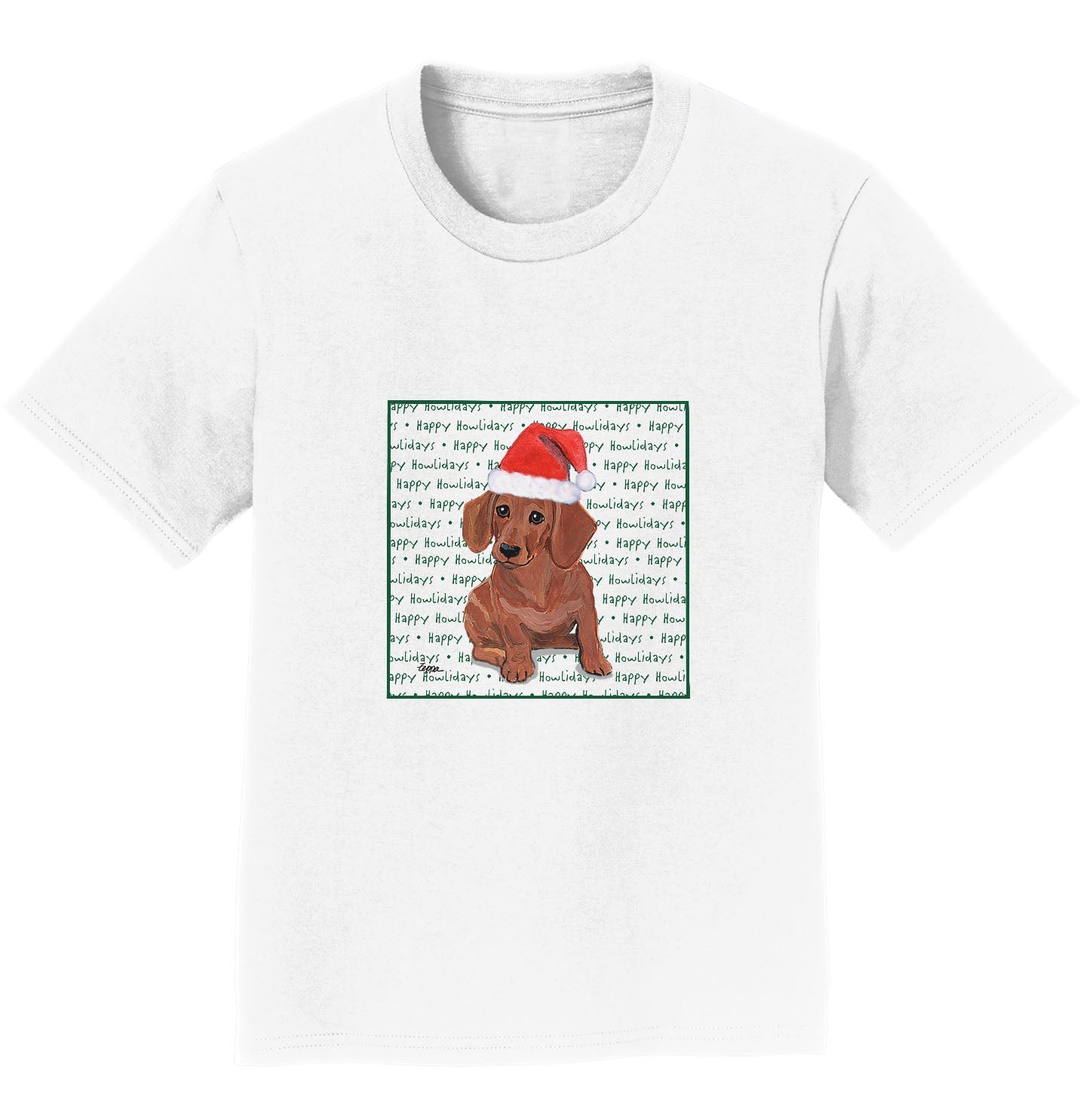 Dachshund (Red) Happy Howlidays Text - Kids' Unisex T-Shirt